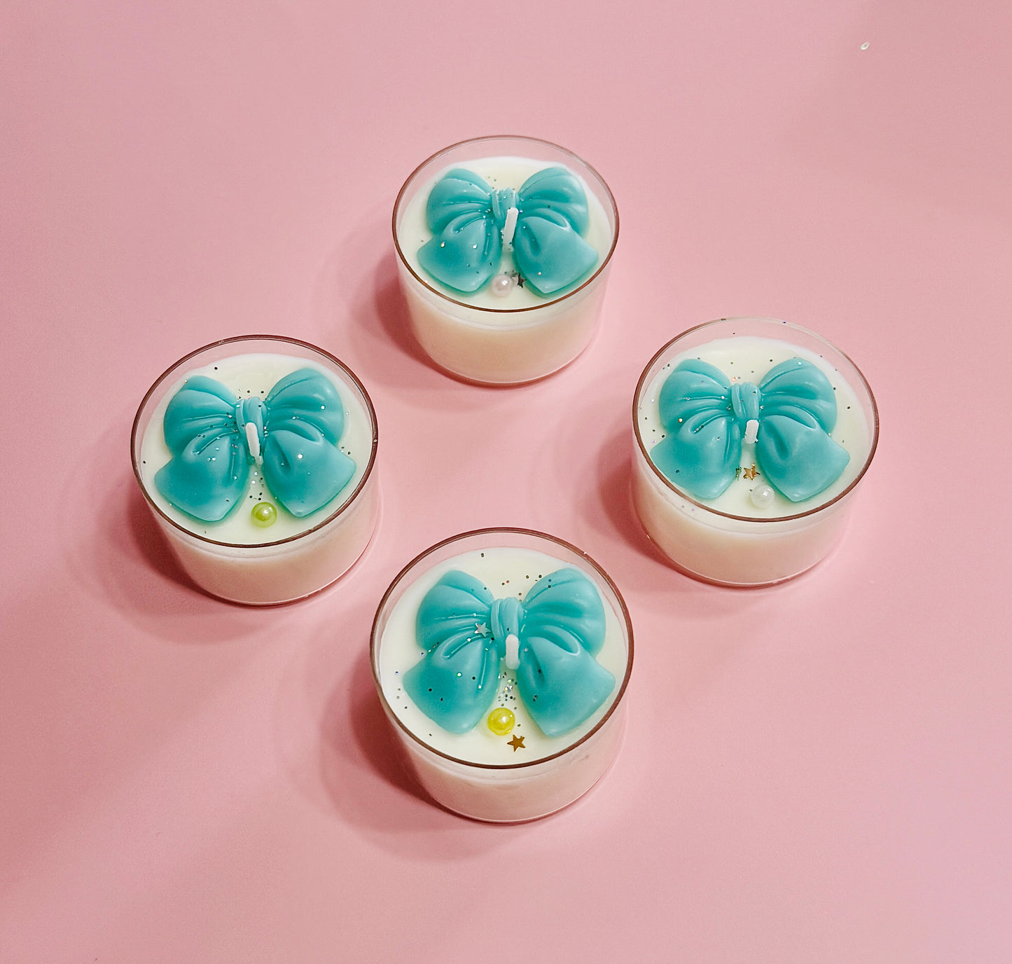 Aqua Ribbon Tealight Candle Set(4 in a box)
