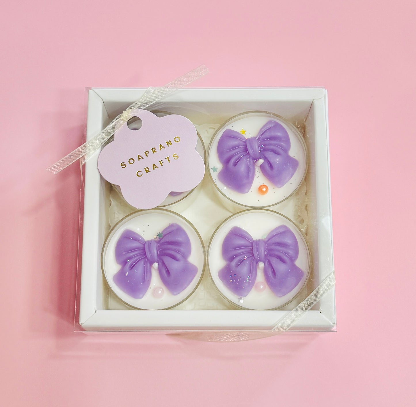 Lilac Ribbon Tealight Candle Set(4 in a box)
