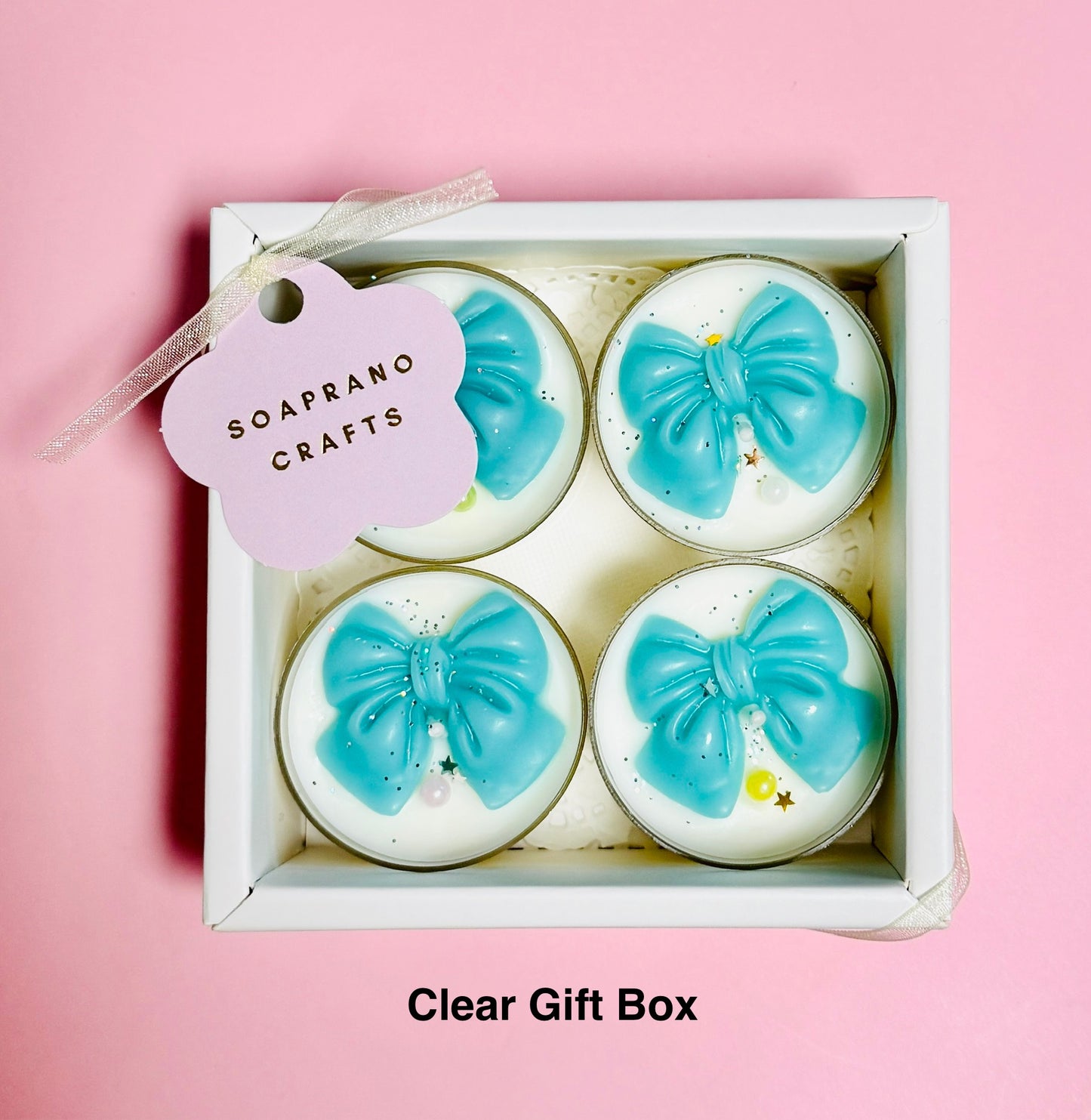 Aqua Ribbon Tealight Candle Set(4 in a box)