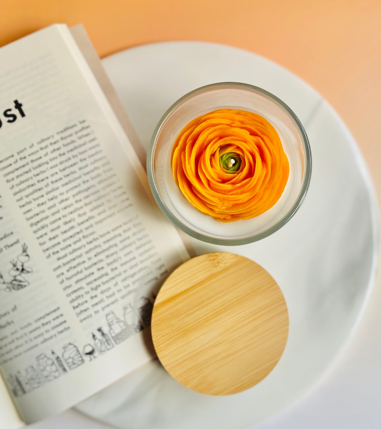 Orange Ranunculus Flower Container Candle(7oz)