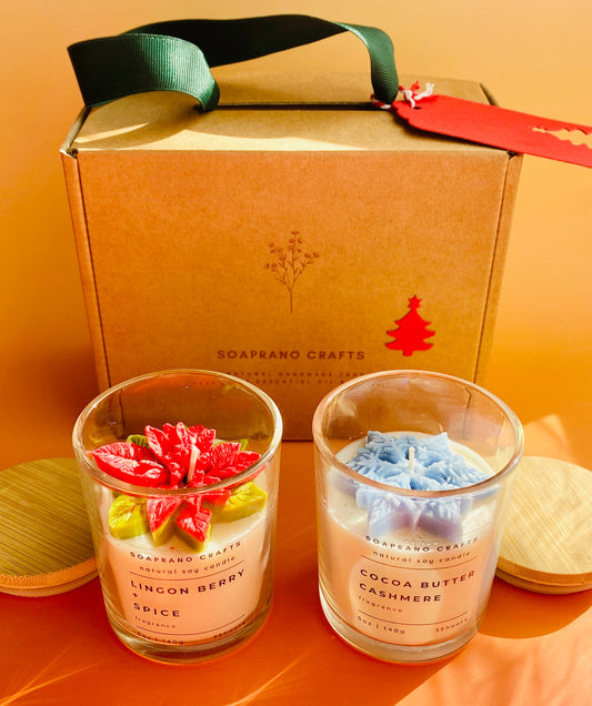 Holiday Poinsettia Candle & Snowflake Candle Set(7oz Jar)